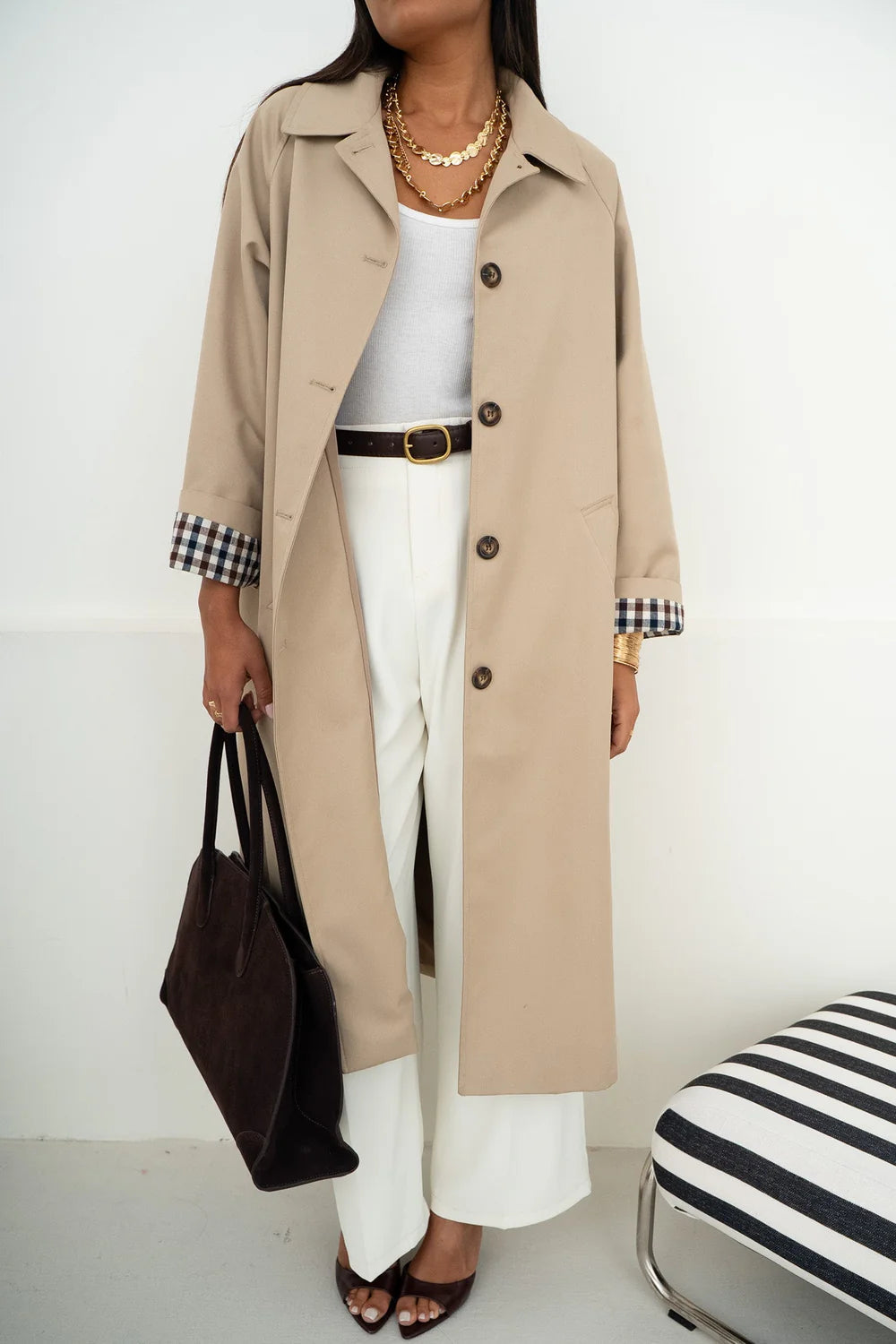 Odalronne Check Collar Trench Coat