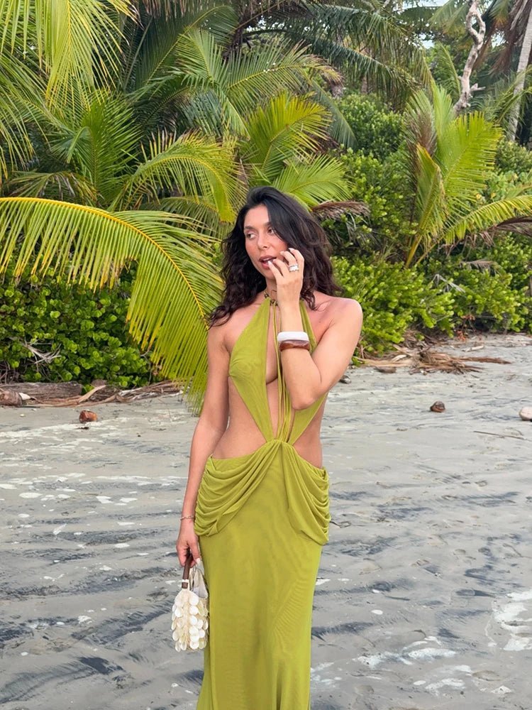 Avocado Drape Maxi Dress